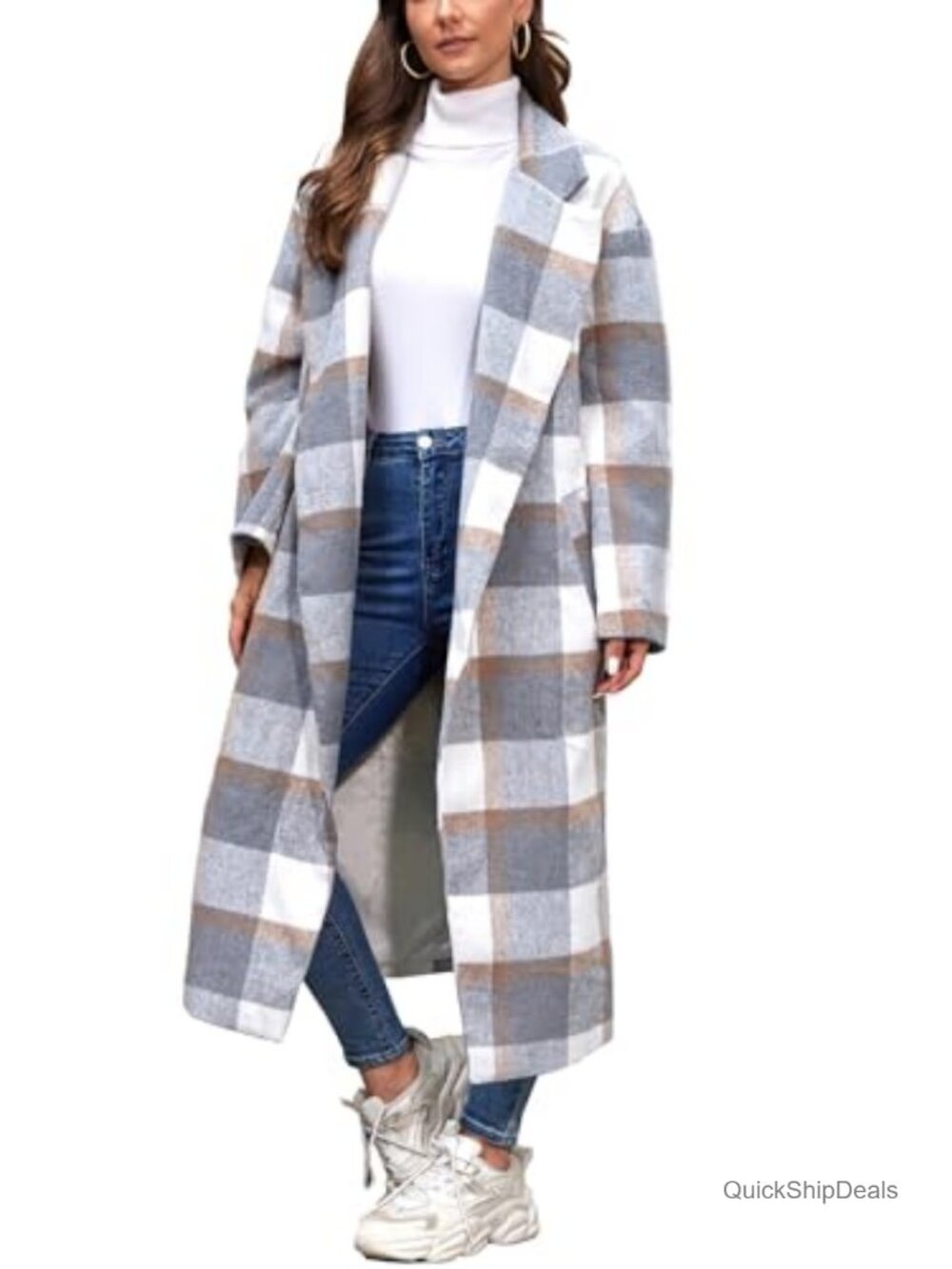 Women's Plaid Wool Coat Shacket Jacket Long Sleeve Button Down Trench